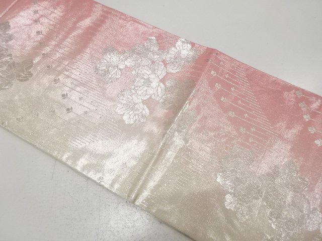 花模様織り出し　リバーシブル全通袋帯
